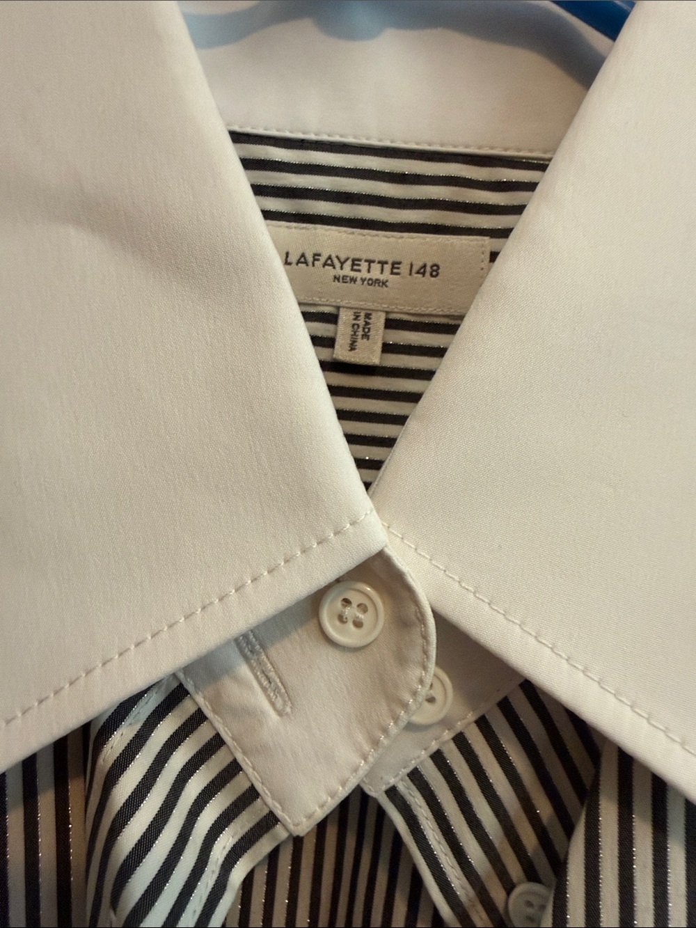 Lafayette 148 New York Black and White Striped Button-Down Shirt - Picture 6 of 7